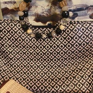 Cappelli Straw Purse With Beaded Handle